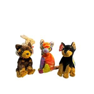 Vintage TY Beanie Babies Animal Plush Collectibles Lot Dog Cat 3pc Bundle